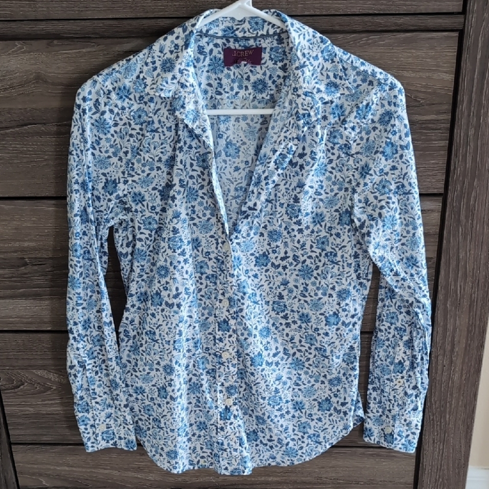 J.Crew Blue Floral Button-Up Shirt